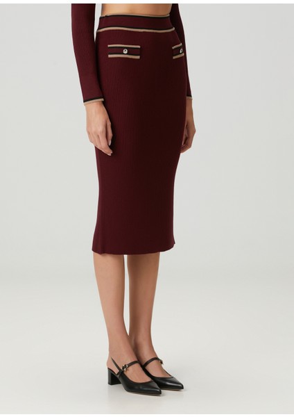 Bordo Midi Yün Kalem Etek modelleri