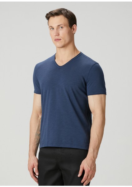 Miles Koyu Mavi V Yaka T-Shirt modelleri