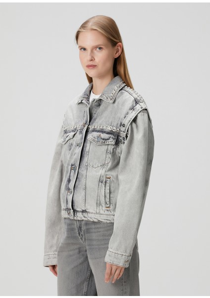 Chlo Gri Troklu Denim Ceket modelleri