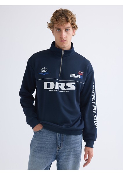 Yeni Sezon Dik Yaka Baskılı Erkek Sweatshirt