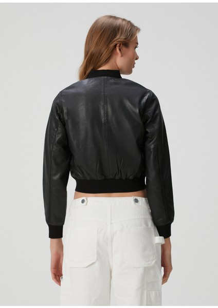 Orten Siyah Deri Bomber Ceket fırsatları