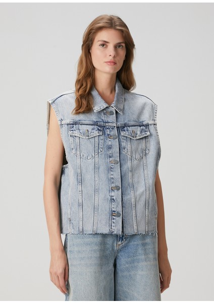 Laura Açık Mavi Logo Işlemeli Denim Yelek modelleri