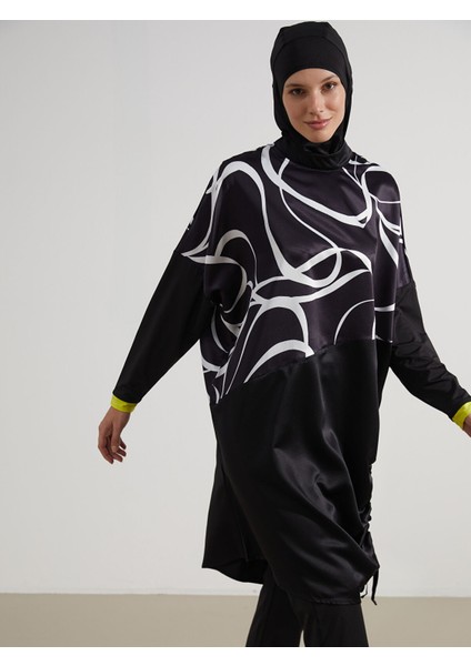 Yeni Sezon Dik Yaka Desenli Kadın Tesettür Mayo Takımı