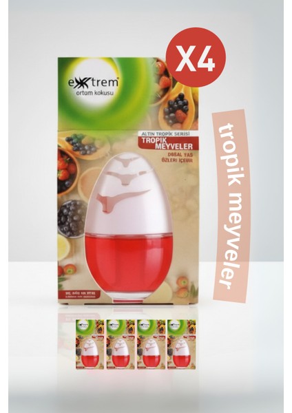 4'lü Tropik Meyveler Küre Oda Kokusu 60 Gün Taze Egzotik Meyve Ferah Koku, Dekoratif Küre 100 ml