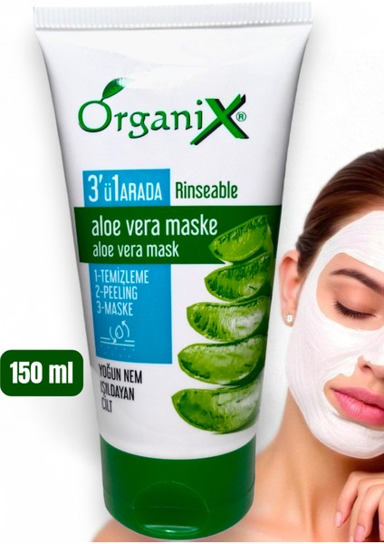 Aloe Vera Maske - 3'ü 1 Arada Temizleme, Peeling ve Nemlendirme Maskesi 150 ml