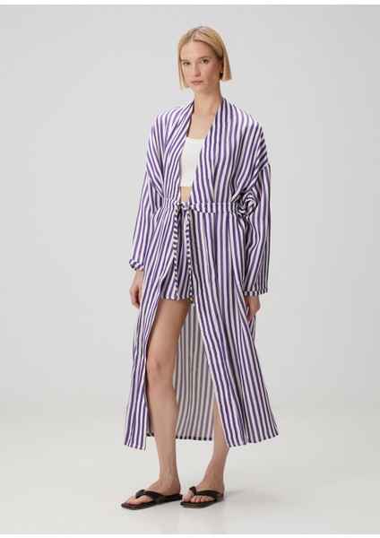 Çok Renkli Çizgi Desenli Kaban