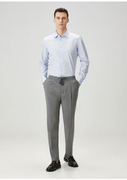 Gri Beli Kordonlu Yün Pantolon