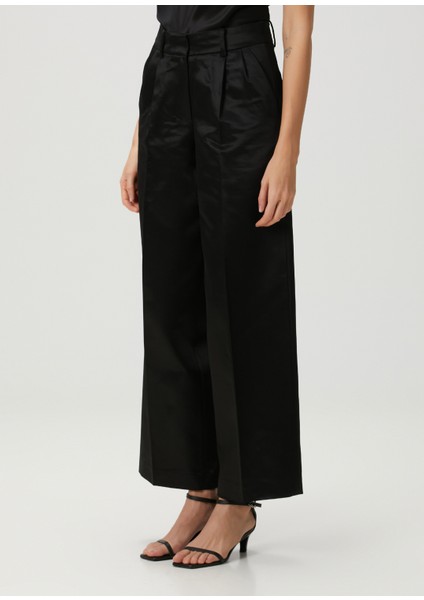 Sae Relaxed Fit Wide Leg Siyah Saten Pantolon modelleri