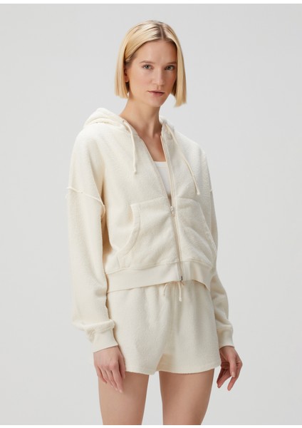 Ekru Kapüşonlu Fermuarlı Sweatshirt fiyatları