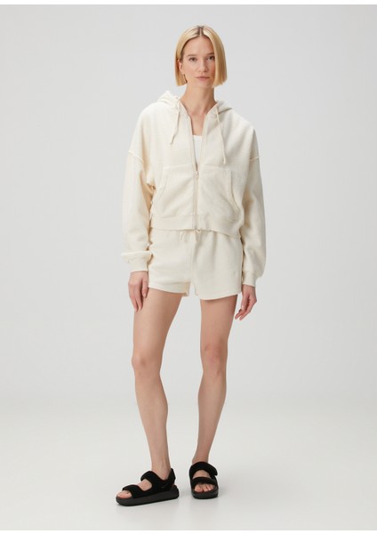 Ekru Kapüşonlu Fermuarlı Sweatshirt modelleri