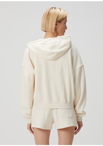 Ekru Kapüşonlu Fermuarlı Sweatshirt fırsatları