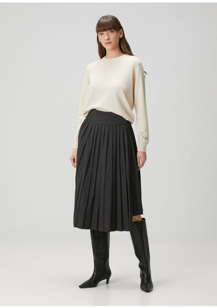 Kaya Antrasit Pileli Midi Etek