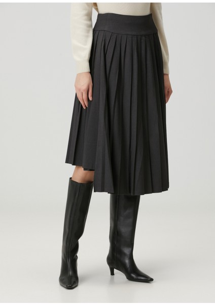 Kaya Antrasit Pileli Midi Etek modelleri