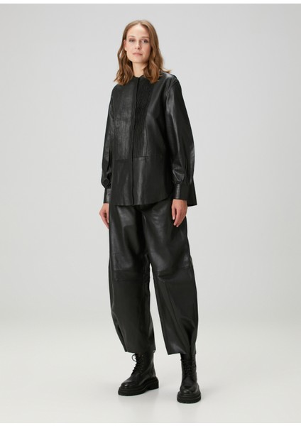 Sara Siyah Pileli Deri Gömlek fiyatları