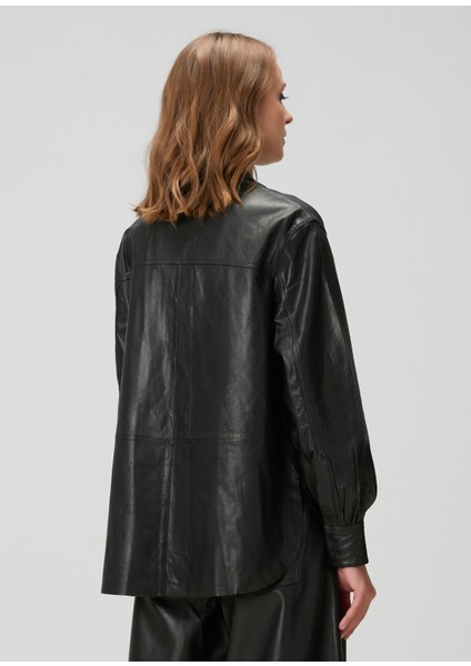 Sara Siyah Pileli Deri Gömlek fırsatları