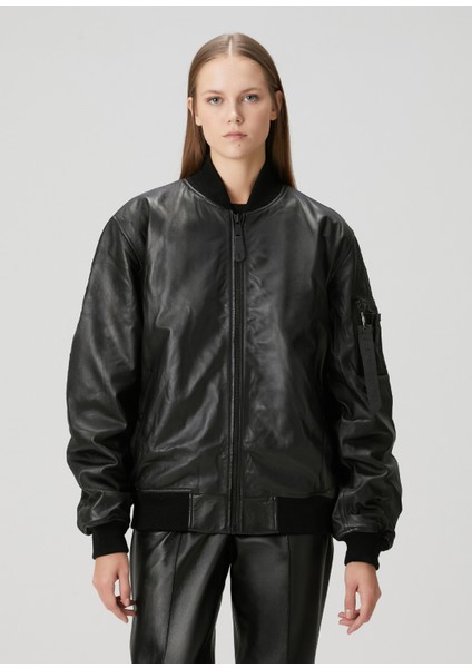 Ma-1 Siyah Deri Bomber Mont
