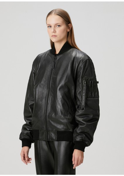 Ma-1 Siyah Deri Bomber Mont modelleri