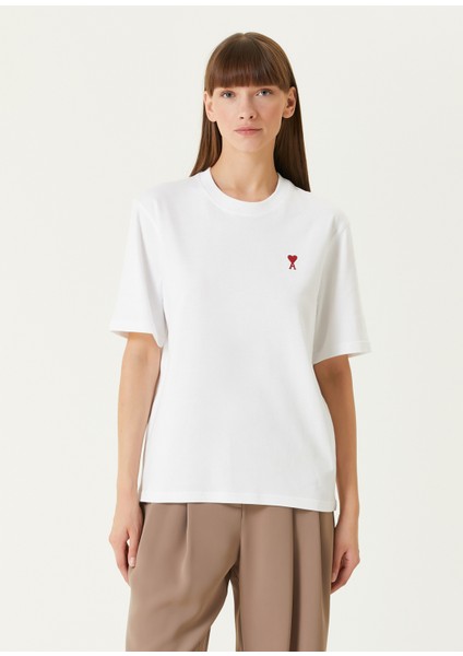 Beyaz Logo Nakışlı T-Shirt