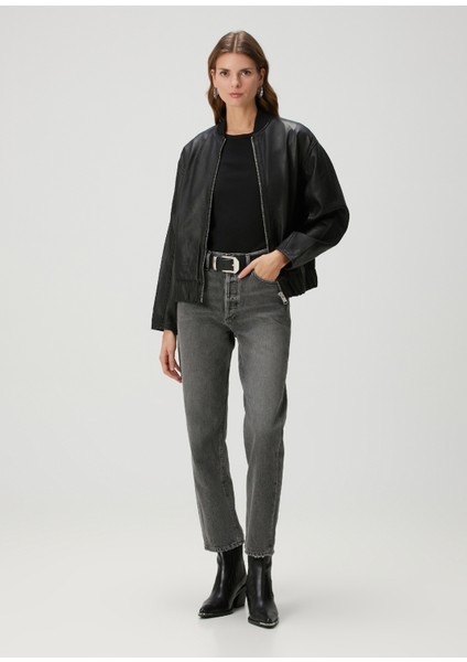 Yara Relaxed Fit Siyah Deri Bomber Ceket fiyatları