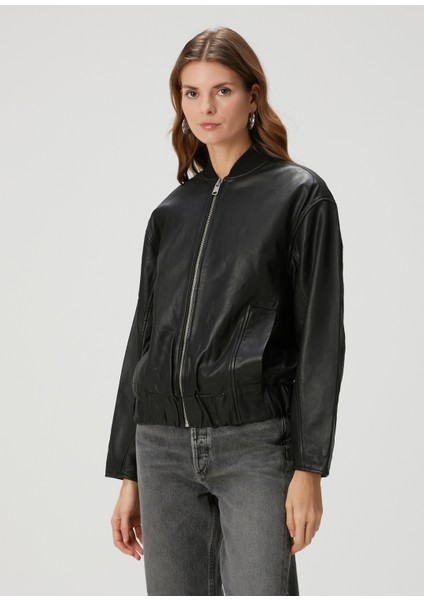 Yara Relaxed Fit Siyah Deri Bomber Ceket modelleri