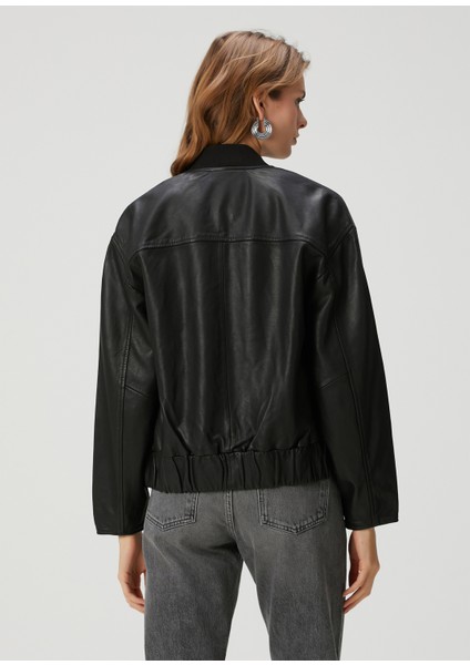 Yara Relaxed Fit Siyah Deri Bomber Ceket fırsatları