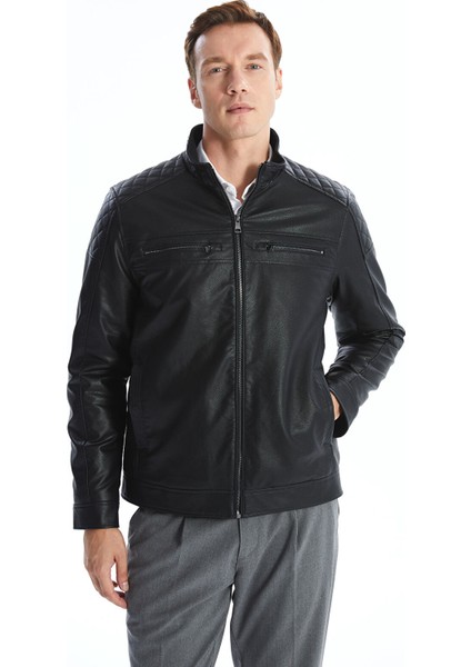 Yeni Sezon Standart Kalıp Erkek Deri Görünümlü Ceket