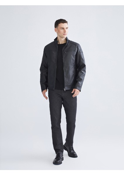 Yeni Sezon Standart Kalıp Erkek Deri Görünümlü Ceket modelleri