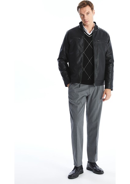 Yeni Sezon Standart Kalıp Erkek Deri Görünümlü Ceket fırsatları