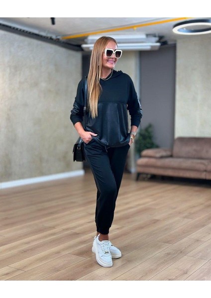 Kadın Uzun Kollu Kapşonlu Viskon Iki Iplik Bluz ve Pantolon Ikili Takım fırsatları