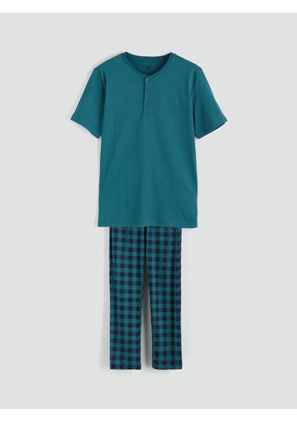 Yeni Sezon Standart Kalıp Ekose Erkek Pijama Takımı indirimleri
