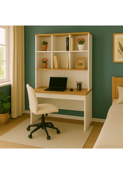 Yeni Nesil Genç Odası Çalışma Masası | Mdf | Ergonomik Tasarım | Kitaplıklı ve Kapaklı Model