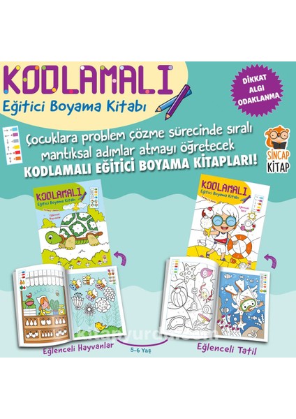 Kodlamalı Eğitici Boyama / 5-6 Yaş 1. ve 2. Seviye (2 Kitap)