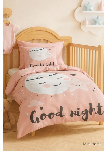 Yenidoğan Kız Bebek Nevresim Takımı %100 Pamuklu Good Night