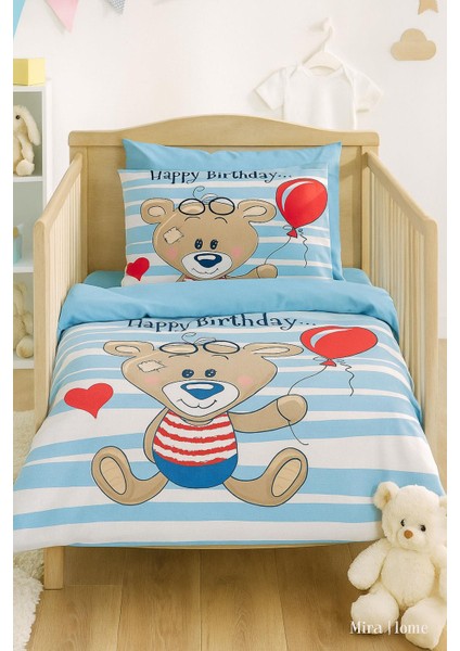 Yenidoğan Erkek Bebek Nevresim Takımı % 100 Pamuklu Bear Baloon