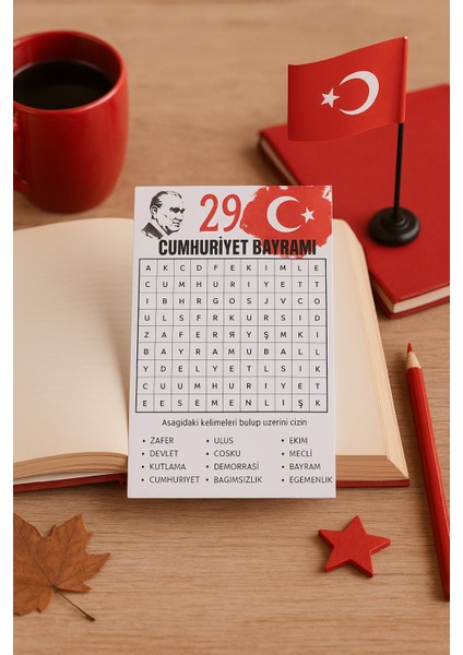 29 Ekim'e Özel Kalem Hediyeli Kelime Bulmaca Kartı - 5 Adet fiyatları