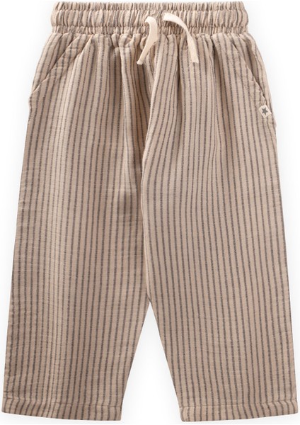 Müslin Pantolon 1-10 Yaş Bej İnce Çizgili