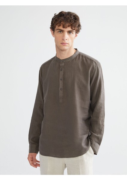 Yeni Sezon Rahat Kalıp Hakim Yaka Uzun Kollu Erkek Gömlek