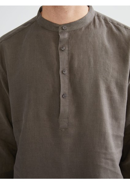 Yeni Sezon Rahat Kalıp Hakim Yaka Uzun Kollu Erkek Gömlek modelleri