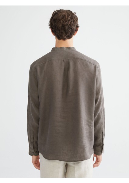 Yeni Sezon Rahat Kalıp Hakim Yaka Uzun Kollu Erkek Gömlek fırsatları