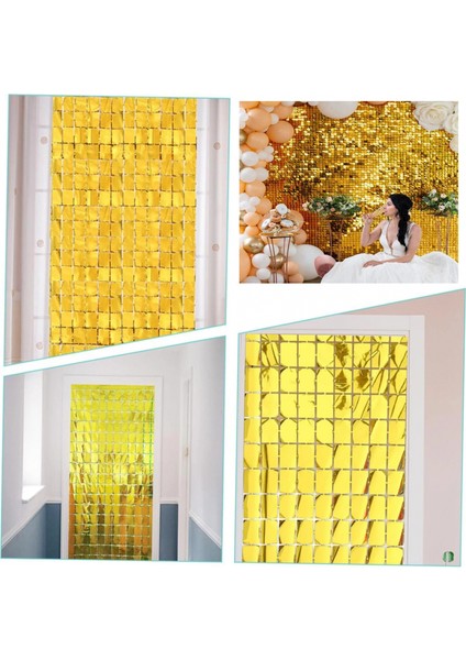 Ekstra Metalize Altın Renk Disko Dikdörtgen Kesim Kapı Perdesi Dekorasyon 1x2 Metre (4887)