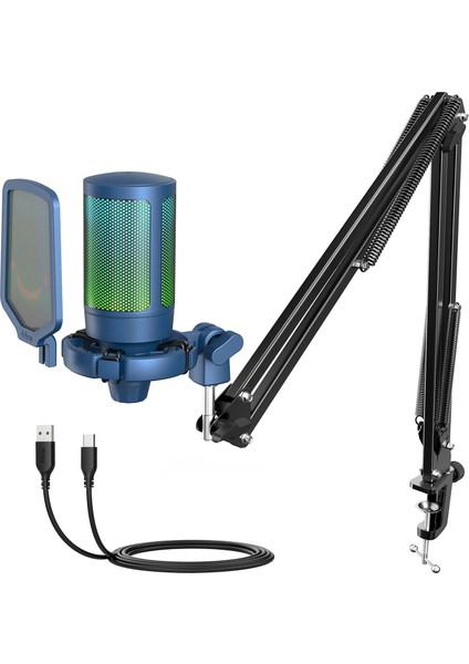 Ampligame A6TB Rgb USB Mavi Mikrofon Seti