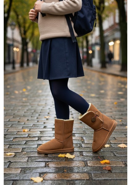 Kiddy Düğmeli Kürklü Çocuk Kışlık Bot