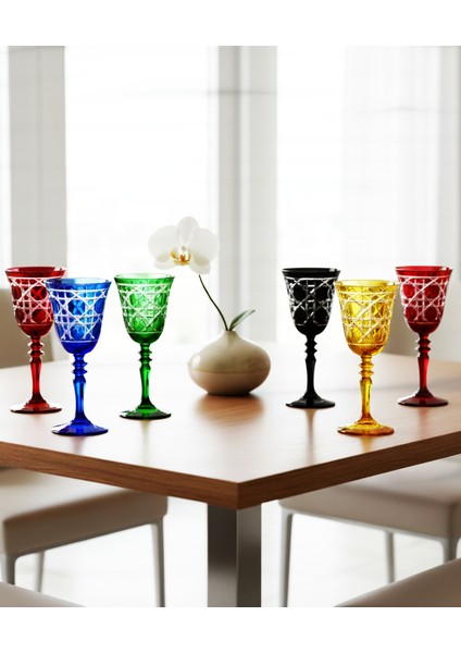 Gloria El Kesmesi (Hand Cut) Renkli Kadeh 270 cc - %100 El İşçiliği Lüks Bardak