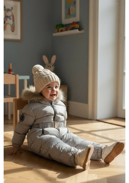 Bebek Kozmonot Tulum Kürk Kapşonlu Gri