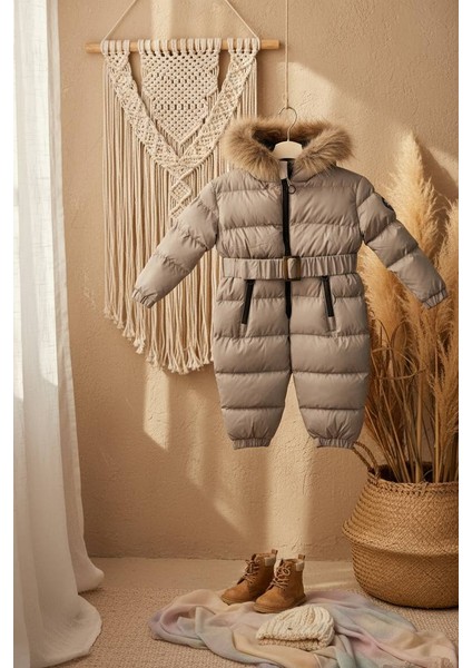 Bebek Kozmonot Tulum Kürk Kapşonlu Gri