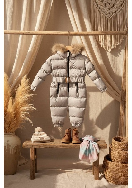 Bebek Kozmonot Tulum Kürk Kapşonlu Gri