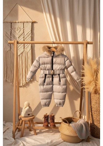 Bebek Kozmonot Tulum Kürk Kapşonlu Gri