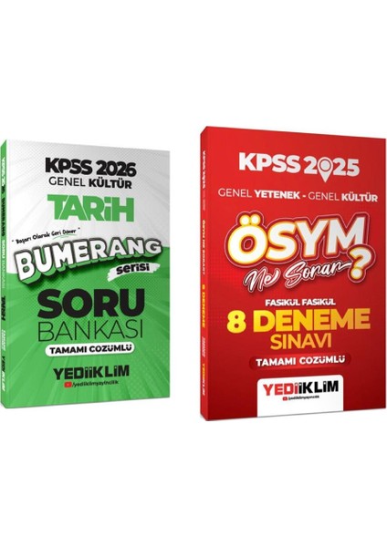 2026 KPSS Genel Kültür Bumerang Tarih Tamamı Çözümlü Soru Bankası ve Yediiklim Yayınları 2025 KPSS Genel Yetenek Genel Kültür ÖSYM Ne Sorar Tamamı Çözümlü 8 Fasikül Deneme Sınavı