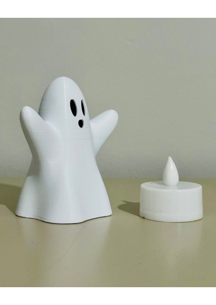 El Yapımı 3D Baskı Hayalet Mumluk-Halloween Dekorasyonu-Cadılar Bayramı Temalı-Beyaz-02