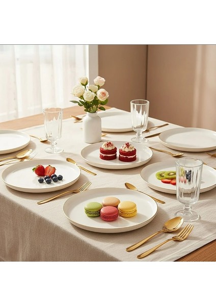 Bilbao Serisi Bone Porselen 21 cm Krem Altın Kenarlı 6'lı Pasta Tabağı Seti fiyatları